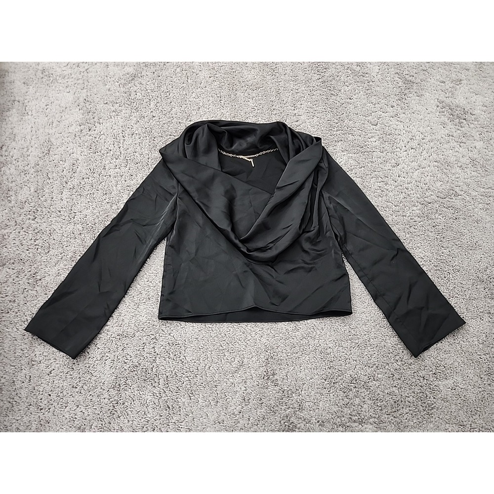 ASTR The Label Blouse Womens S Black Cowl Draped Neck Chain Accent Long Sleeve